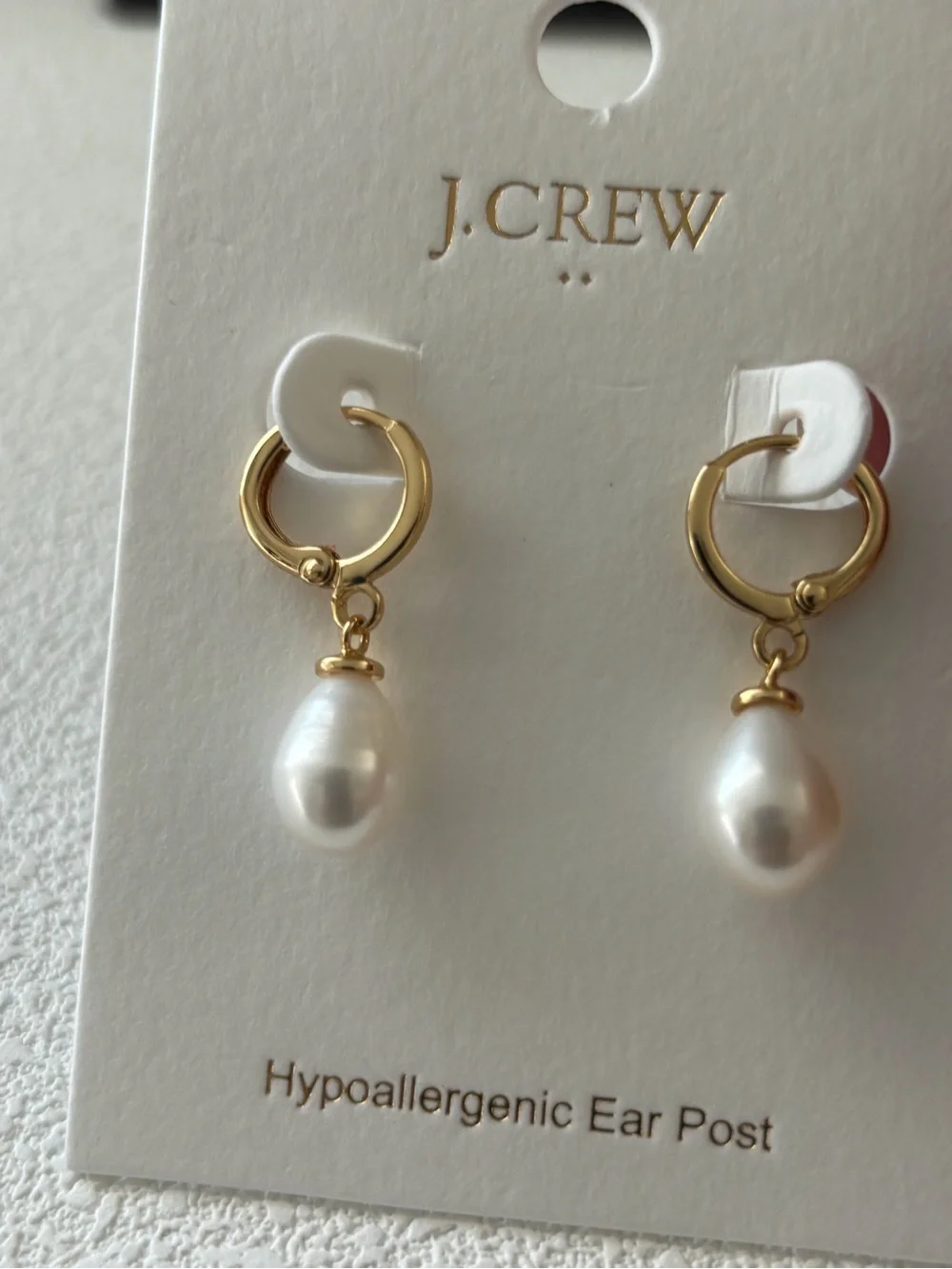 New J. Crew Gold Hoop Earrings with White Pearl Drops